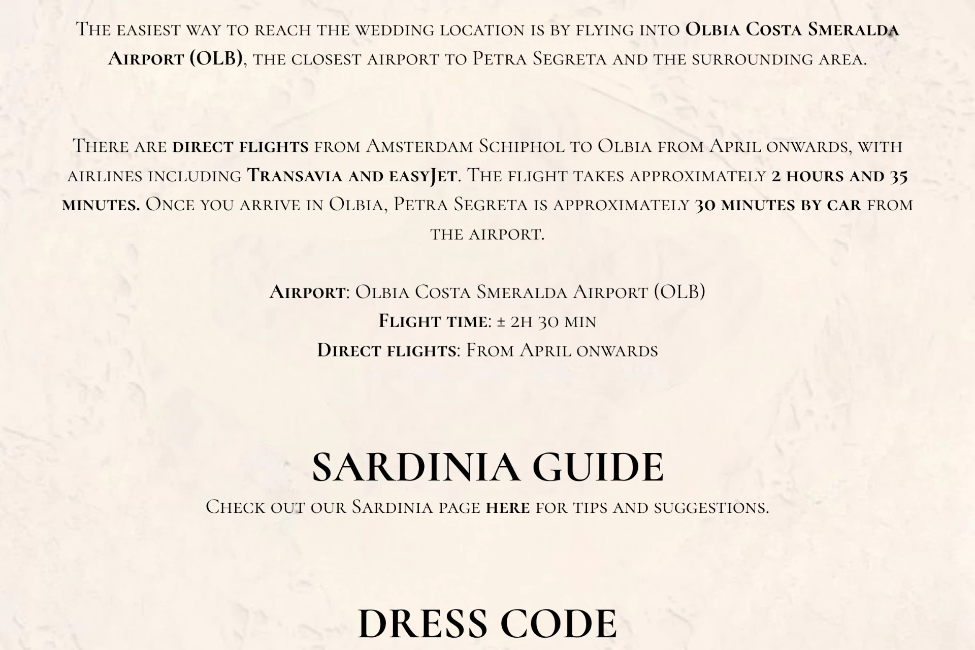 Flights to Olbia, the Sardinia guide and dress code