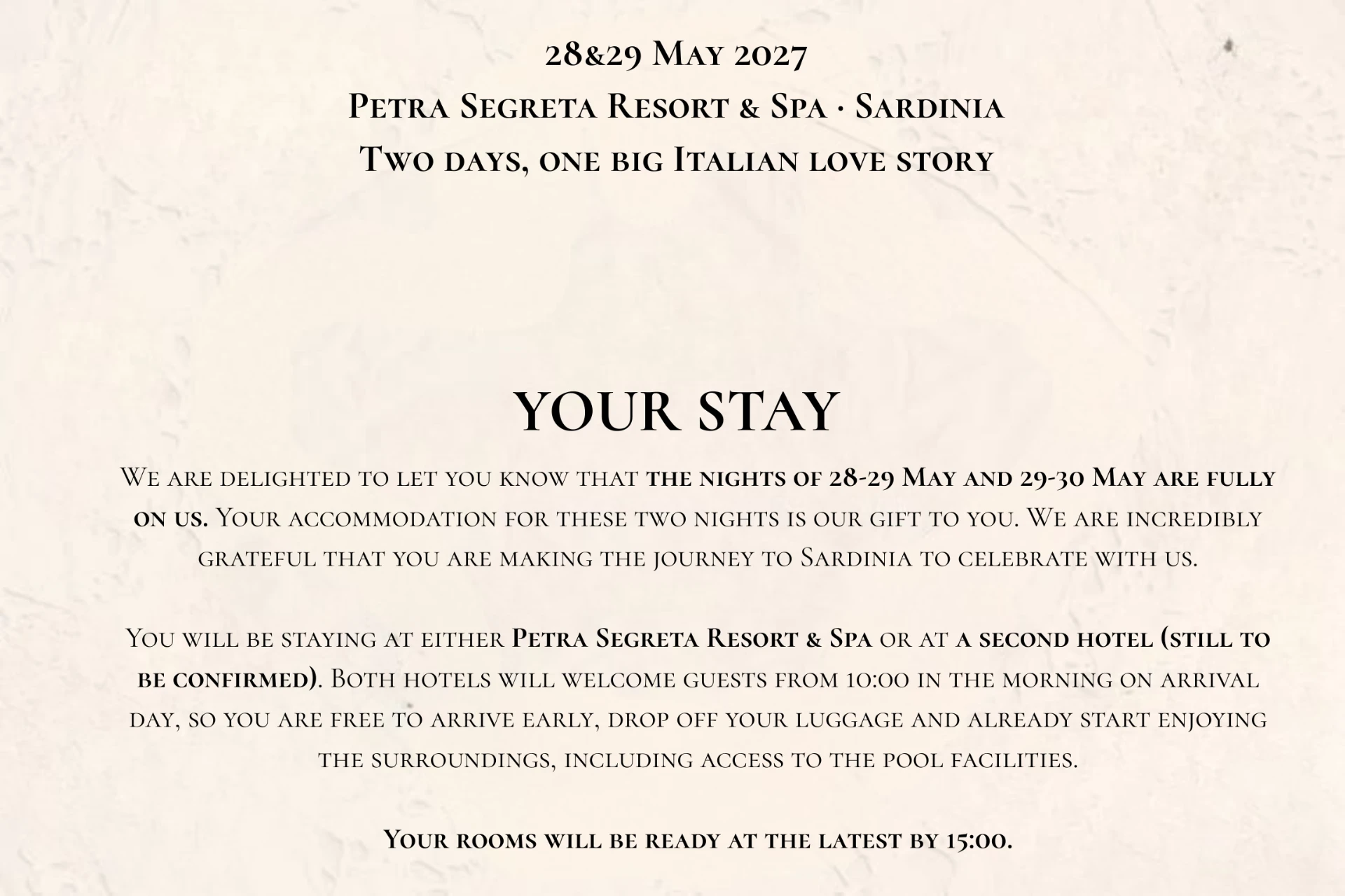 Your stay — hotels and check-in details