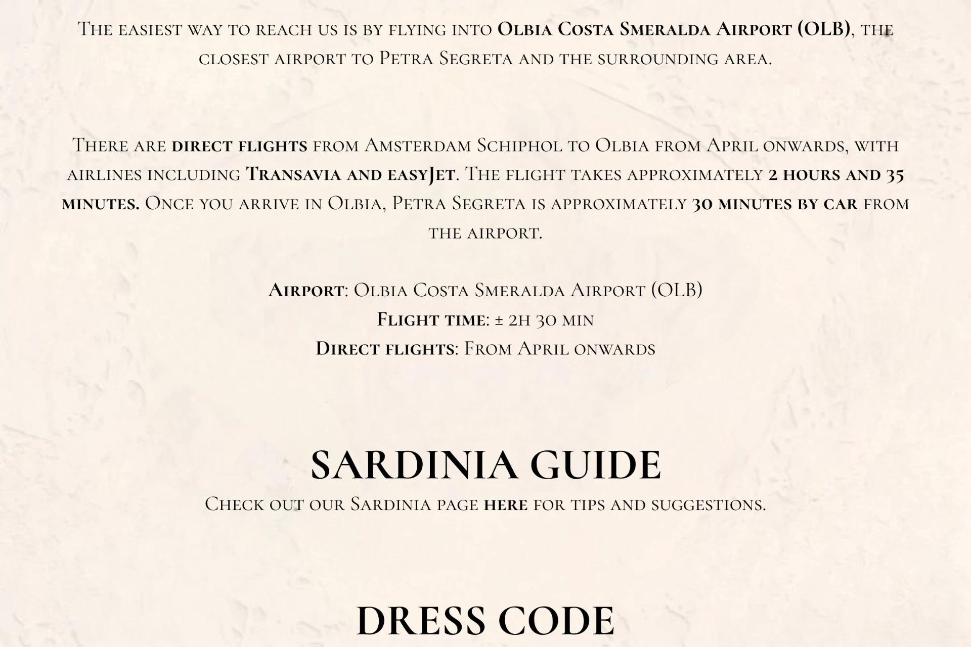 Flights to Olbia, the Sardinia guide and dress code